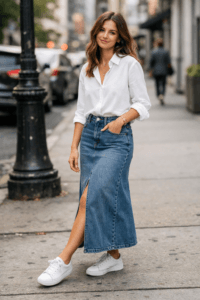 How To Style A Long Denim Skirt For Women